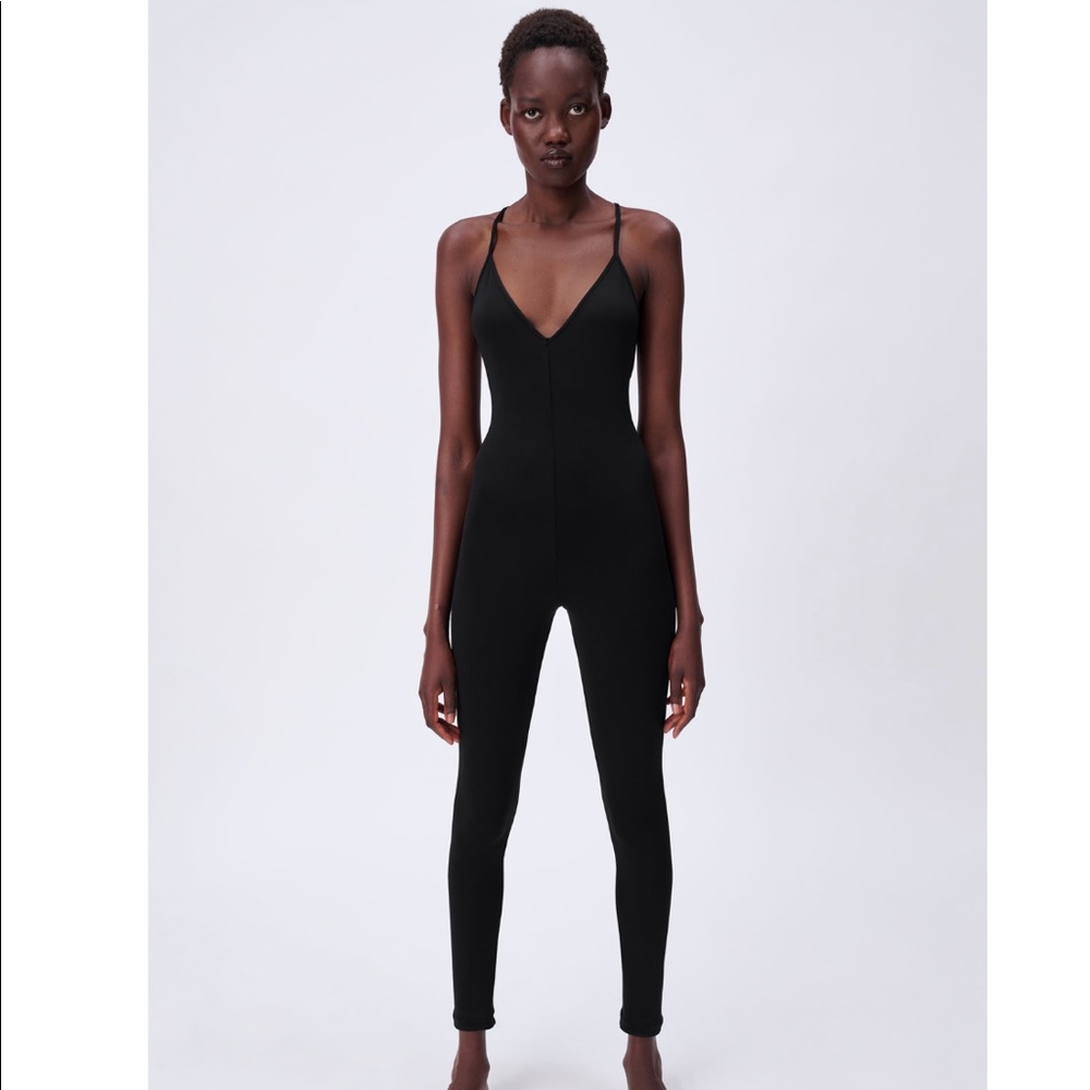 Zara Black Fitted cross back sleeveless jumpsuit